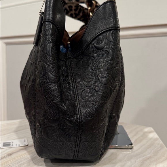 Coach Tote Lexy Signature Black Leather Embossed Bag - Picture 6 of 16
